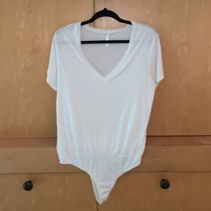 Lulus Basics Adyn White V-Neck T-Shirt Bodysuit